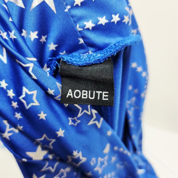 Womens Blue Star Pattern High-Waisted Flared Pants leggings Size L - Picture 9 of 9